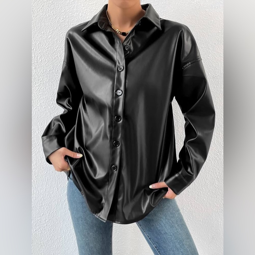 LIT new faux leather button down.
